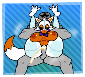 anthro areola balls big_breasts black_sclera blue_background bodily_fluids bow_tie breasts cheek_tuft cum cum_in_vagina cum_inside dipstick_tail duo ejaculation facial_markings facial_tuft feet female female_anthro full_nelson fur genital_fluids genitals grey_body hair head_markings head_tuft huge_breasts machine male male/female markings muzzle_(marking) nipples orange_areola orange_body orange_nipples pattern_background penetration penis rosy_cheeks sex simple_background steam striped_background tail tail_markings thick_thighs tuft vaginal vaginal_penetration white_body white_eyes wide_hips crushtrap five_nights_at_freddy's five_nights_at_freddy's_world scottgames lolbit_(fnaf) animatronic canid canine fox human mammal robot 2023 digital_media_(artwork)