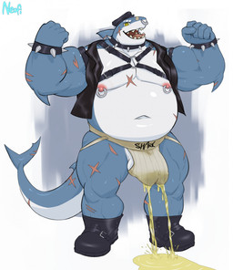 2_penises abdominal_scar anthro arm_scar aroused aroused_face aroused_male aroused_smile balls barazoku beer_belly belly biceps big_belly big_muscles biker biker_boots biker_cap biker_jacket black_boots black_bracelet black_cap black_clothing black_footwear black_harness black_hat black_headwear black_jacket black_leather black_leather_jacket black_topwear black_wristband blue_body blue_scales bodily_fluids boots bracelet bulge chest_scar clothed clothing collar detailed_bulge erection erection_under_clothing erection_under_jockstrap erection_under_underwear exposed_belly exposed_chest facial_piercing facial_scar fangs fist flexing flexing_bicep flexing_both_biceps flexing_muscles flexing_pecs flirting flirting_with_viewer footwear genital_fluids genital_outline genitals grey_body grey_scales grin grinning_at_viewer harness hat headgear headwear jacket jewelry jockstrap jockstrap_peeing jockstrap_wetting leather leather_boots leather_bracelet leather_clothing leather_collar leather_daddy leather_footwear leather_harness leather_jacket leather_topwear leather_wristband leg_scar looking_at_viewer male male_peeing manly multi_genitalia multi_penis multi_penis_peeing multi_urethra_peeing musclegut muscular muscular_anthro muscular_male nipple_piercing nipple_ring nipples non-mammal_nipples nose_piercing nose_ring open_clothing open_jacket open_topwear pantsless pantsless_anthro pantsless_male partially_clothed partially_clothed_anthro partially_clothed_male pecs peeing peeing_on_ground peeing_through_clothing peeing_through_jockstrap peeing_while_erect penis penis_outline piercing presenting presenting_bulge presenting_pecs raised_arms rebel ring_piercing scales scar scarred_body seducing_viewer seductive shadow shoes showing_off_muscles simple_background smile smiling_at_viewer solo spiked_bracelet spiked_collar spikes standing steam tail_scar teeth tenting thick_arms thick_thighs tongue topwear tough_guy underwear urine urine_on_ground urine_pool urine_stream urine_through_clothing urine_through_jockstrap watersports wet wet_clothing wetting wetting_jockstrap white_background white_clothing white_jockstrap white_underwear wristband yellow_eyes neofi aegir_carcharias fish marine shark hi_res