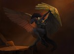 anthro black_body classical feathered_wings feathers flying grey_background male renaissance simple_background solo wings diorionarh mythology equid equine horse mammal