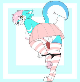 4_toes abstract_background anthro areola backsack balls big_breasts biped black_clothing black_nose black_panties black_underwear blue_arms blue_body blue_fur blue_head blue_tail bodily_fluids bottomwear breasts butt clothed clothing countershade_butt countershade_face countershade_tail countershade_torso countershading ears_down embarrassed feet fluffy fluffy_tail fur genitals glans gynomorph gynomorph_anthro hair humanoid_genitalia humanoid_penis intersex intersex_anthro legwear lgbt_pride looking_at_viewer looking_back looking_back_at_viewer multicolored_body multicolored_fur nervous nervous_smile nipple_dip nipples on_one_leg panties panties_around_ankles panties_down partially_clothed pattern_background pattern_clothing pattern_legwear pattern_stockings pawpads paws penis perineum pink_hair pink_pawpads pivoted_ears pride_colors raised_tail red_penis shy simple_background skirt soles solo standing stockings striped_clothing striped_legwear striped_stockings stripes sweat tail teeth thigh_highs toeless_legwear toeless_stockings toes transgender_pride_colors two_tone_body two_tone_fur underwear underwear_down white_balls white_face white_tail yellow_eyes hoodied ces canid canine fox mammal absurd_res colored digital_media_(artwork) hi_res trans_(lore) trans_woman_(lore)