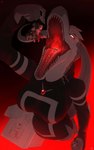 anthro big_breasts black_background bodily_fluids bound breasts clothed clothing extreme_size_difference female forced group imminent_vore inside_mouth inside_throat machine macro male male/female micro mouth_shot open_mouth red_background rope saliva saliva_string sharp_teeth simple_background size_difference tears teeth tongue unwilling_prey vore allsonwa jara_(allsonwa) canid canine carcharodontosaurid dinosaur fox giganotosaurus lagomorph leporid mammal prehistoric_species protogen rabbit reptile scalie theropod absurd_res hi_res