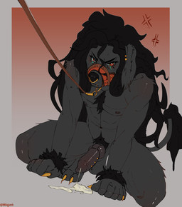 abs accessory angry animal_genitalia animal_penis anthro arm_tuft athletic balls bdsm black_body black_fur black_genitals black_hair black_nipples black_penis blush bodily_fluids bondage bound brown_eyes canine_genitalia canine_penis claws collar colored_nails cross-popping_vein cum cum_on_ground dreadlocks ear_piercing ear_ring ejaculation erection facial_piercing feet floppy_ears frenum_ladder frenum_piercing fur genital_fluids genital_piercing genitals grey_body grey_fur grey_genitals hair hands-free jewelry kneeling knot knotted_penis ladder_piercing leash leash_pull lip_piercing long_hair looking_at_viewer male male_anthro muscular muzzle_(object) muzzled nails nipple_piercing nipples nose_piercing nose_ring nude orange_eyes penis penis_accessory penis_piercing piercing pubes red_eyes ring ring_(jewelry) ring_piercing roleplay septum_piercing simple_background solo submissive submissive_male tail tail_tuft toe_claws toes tuft wrist_tuft yellow_claws milajanh canid canine canis domestic_dog mammal poodle 2025 absurd_res hi_res