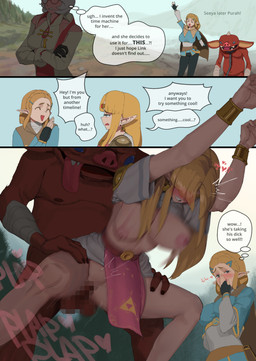 anthro anthro_penetrating anthro_penetrating_humanoid big_breasts blonde_hair blush breasts dialogue female female_penetrated genitals group hair humanoid_on_anthro humanoid_penetrated humanoid_pointy_ears infidelity looking_pleasured male male/female male_penetrating male_penetrating_female nipples penetration penile penile_penetration penis penis_in_vagina pointy_ears sex speech_bubble text vaginal vaginal_penetration wjs07 nintendo the_legend_of_zelda princess_zelda purah blin_(tloz) bokoblin humanoid hylian absurd_res censored comic english_text hi_res