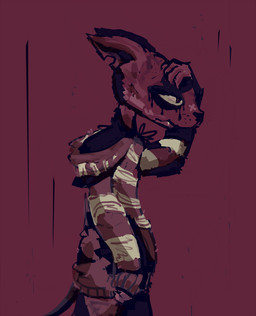 anthro bottomwear clothed clothed_male clothing fully_clothed fully_clothed_male fur hoodie male pants pattern_clothing pattern_hoodie pattern_topwear purple_body purple_bottomwear purple_clothing purple_fur purple_hoodie purple_pants purple_topwear side_view solo striped_clothing striped_hoodie striped_topwear stripes topwear naircat domestic_cat felid feline felis mammal 2015 portrait restricted_palette three-quarter_portrait