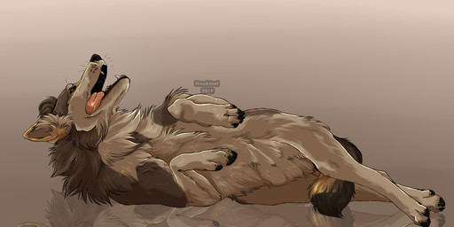 animal_genitalia animal_vulva black_claws black_nose black_pawpads brown_body brown_eyes brown_fur canine_genitalia canine_vulva cheek_tuft claws facial_tuft female feral fur genitals neck_tuft open_mouth pawpads solo text tongue tongue_out tuft vulva white_body white_fur msdeadsoul canid mammal 2019 2:1 artist_name dated