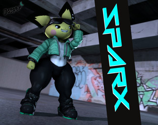 anthro black_bottomwear black_clothing black_pants bottomwear clothed clothing eyewear eyewear_on_head femboy footwear fully_clothed glasses glasses_on_head graffiti green_clothing green_jacket green_topwear grin grinning_at_viewer jacket male pants shirt shoes smile smiling_at_viewer sneakers solo topwear white_clothing white_shirt white_topwear imdajasperbaby nintendo pokemon sparx_(imdajasperbaby) generation_1_pokemon pikachu pokemon_(species) 3d_(artwork) digital_media_(artwork) hi_res
