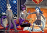 4_toes anthro barefoot black_hair blue_hair book bottomwear breasts claws clothed clothing detailed_background digitigrade feet female fire fireplace fur grey_body grey_fur group gryffindor hair hogwarts hogwarts_uniform humanoid_pointy_ears inside leg_warmers legwear long_tail magic male moon necktie purple_body purple_fur school_uniform skirt snout spots stripes sweater tail toes topwear uniform wand white_body white_fur kacey harry_potter_(series) ayukawataur_(character) kacey_(kacey) whyaylooh_(character) canid canine felid felid_taur feline fox grey_fox mammal mammal_taur serval snow_serval taur urocyon 2005 low_res