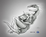 3_toes 5:4 anthro ares_(darkdoomer) barefoot biped claws darkdoomer dinosaur drawing_tablet dromaeosaurid e621 electronics feet graphite_(artwork) greyscale has_colored-in_version hexerade holding_object looking_at_viewer male mascot monochrome open_mouth pencil_(artwork) prehistoric_species reptile scalie shaded side_view sketch solo stylus tablet tail tail_between_legs theropod toes traditional_media_(artwork) unfinished velociraptor wacom