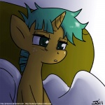 1:1 ambiguous_gender bed digital_media_(artwork) equid equine feral friendship_is_magic furniture hasbro horn john_joseco mammal my_little_pony mythological_creature mythological_equine mythology pillow shaded snails_(mlp) solo text tired unicorn url