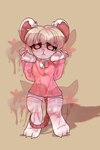 anthro black_eyes blonde_hair blush bottomwear bow_ribbon breasts clothing dress female footwear fur hair legwear nails pajamas pink_bottomwear pink_clothing pink_dress pink_skirt skirt smile socks solo stockings tail thigh_highs thigh_socks white_body white_clothing white_footwear white_fur white_legwear white_socks white_stockings white_thigh_highs white_thigh_socks yellow_eyes sauce47621 terrible_mouse lorna_(terrible_mouse) mammal mouse murid murine rat rodent 2:3 hi_res
