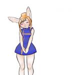 anthro big_ears blonde_hair blush clothing dress eyes_closed female fur hair simple_background smile solo swedish swedish_flag white_background white_body white_fur meerkay_(artist) liten_(character) lagomorph leporid mammal rabbit 1:1