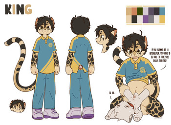 age_difference ambiguous_penetration anal anal_penetration anthro arch_position arms_at_sides black_eyes bottomless clothed clothing collar collar_only dialogue duo ears_up erection from_front_position front_view holding_both_legs holding_legs_up implied_prostitution kneeling lying male male/male nude on_back penetration raised_clothing raised_shirt raised_topwear sex shirt simple_background size_difference spots tail teaching text topwear training uniform young younger_male younger_penetrated capnkabi canid canine canis cheetah felid feline mammal wolf english_text hi_res model_sheet