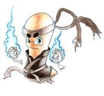 4_fingers ambiguous_gender black_clothing blue_eyes clothing feral fingers fist floating_hands frown hand_wraps limbless looking_at_viewer noseless simple_background solo toony white_background wraps crowcuervo worms_(series) worm_(worms) shaded traditional_media_(artwork)