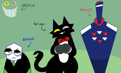 annoyed anthro big_butt bottom_heavy butt clothed clothed_male clothing electronics femboy group legwear looking_at_viewer male male/male microphone musical_symbol polyamory size_difference smile symbol thick_thighs thigh_highs trio wide_hips iluhuy2015 deltarune undertale_(series) cat_mike_(deltarune) cowboy_hat_mike_(deltarune) friend_(deltarune) small_mike_(deltarune) darkner felid humanoid mammal pippins_(deltarune) zapper_(deltarune) 2026 digital_media_(artwork) hi_res