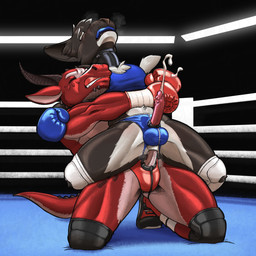 accessory anal anal_penetration animal_genitalia animal_penis anthro arched_back balls_outline blush bodily_fluids boxing boxing_gloves breath bulge clenched_teeth clothing cock_ring collar competition crotchless_clothing cum cumshot detailed_bulge duo ejaculation erection eye_roll feline_genitalia feline_penis female fight fighting_ring genital_fluids genital_outline genitals gynomorph gynomorph/male gynomorph_penetrated handwear horn intersex intersex/male intersex_penetrated jewelry knee_pads kneeling male male/female male_penetrating muscular muscular_male open_mouth penetration penile_spines penis penis_accessory penis_jewelry reverse_stand_and_carry_position sex sexual_competition shock_collar sport standing standing_sex teeth dcheese mythology domestic_cat dragon felid feline felis mammal mythological_creature mythological_scalie scalie 1:1 2026 absurd_res digital_drawing_(artwork) digital_media_(artwork) hi_res