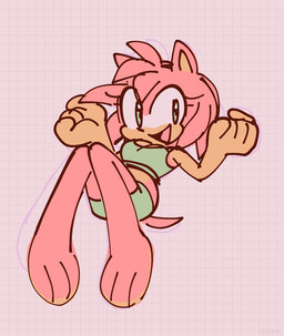 3_toes anthro barefoot black_nose boy_shorts bra breasts clothed clothing feet female fur geometric_background green_eyes grid_background midriff open_mouth open_smile pattern_background paws pink_body pink_fur simple_background smile solo sports_bra toes underwear fuel_(artist) sega sonic_the_hedgehog_(series) amy_rose eulipotyphlan hedgehog mammal 2025 hi_res