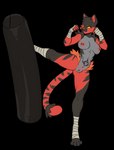 anthro black_body black_fur female fur genitals green_eyes kick muscular muscular_female nipple_piercing nipples piercing punching_bag pussy red_body red_fur simple_background solo tail transparent_background womb_tattoo yellow_eyes kittydee nintendo pokemon maria_garcia generation_7_pokemon incineroar pokemon_(species) 2023 absurd_res alpha_channel digital_media_(artwork) hi_res