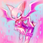 anthro blue_eyes blue_eyeshadow boots clothing eyeshadow female footwear gloves hair hand_on_hip handwear heart_symbol makeup membrane_(anatomy) membranous_wings shoes solo white_clothing white_hair wings mri sega sonic_the_hedgehog_(series) rouge_the_bat bat mammal 1:1 pink_theme