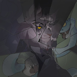 anthro black_tie_(suit) blue_body blue_scales bow_tie clothed clothing ear_tuft fur grey_body grey_fur looking_at_viewer male scales shattering_(effect) suit tuft whiskers yellow_eyes osse1n disney zootopia gary_de'snake pawbert_lynxley felid feline lynx mammal pit_viper reptile scalie snake viper 1:1 2025 digital_media_(artwork) hi_res