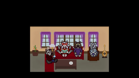 annoyed anthro asking black_body black_fur black_nose blue_clothing blue_eyes blue_topwear book bottomwear brown_body brown_fur brown_hair chair clothing denim denim_bottomwear denim_clothing dialogue dialogue_box dress ear_piercing electronics eyewear facial_piercing female flannel_shirt fur furniture glasses green_eyes grey_body grey_fur grey_hair group guitar hair head_turn horn jeans lamp long_hair looking_at_another male musical_instrument name_in_dialogue narrowed_eyes nose_piercing on_chair on_sofa pants pawpads phone piercing pink_nose pink_pawpads plant plant_pot plate plucked_string_instrument potted_plant purple_clothing purple_curtains purple_dress purple_ears purple_eyes purple_horn purple_robe question reading reading_book recliner red_clothing red_dress red_eyewear red_glasses red_sofa red_topwear robe septum_piercing short_hair sitting sitting_on_chair sitting_on_sofa sofa string_instrument table tan_body tan_fur text text_box threatening threatening_violence topwear white_body white_fur window saucy_sam 67_(meme) bapho_(saucy_sam) ben_(saucy_sam) lillian_(saucy_sam) lucy_(saucy_sam) saucy_sam_(character) bovid canid canine canis caprine caprine_demon demon fox goat goat_demon hybrid lemur mammal primate procyonid raccoon ring-tailed_lemur strepsirrhine wolf animated digital_media_(artwork) english_text hi_res long_playtime pixel_(artwork) pixel_animation sound video daughter_(lore) father_(lore) father_and_child_(lore) father_and_daughter_(lore) mother_(lore) mother_and_child_(lore) mother_and_daughter_(lore) nonbinary_(lore) parent_(lore) parent_and_child_(lore) parent_and_daughter_(lore)