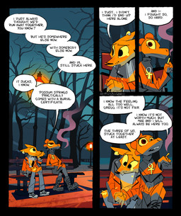 ankh anthro bench bodily_fluids crying dialogue duo female hug male night sad sitting smoking tears text macholobo night_in_the_woods bea_santello gregg_lee canid canine crocodile crocodilian fox mammal reptile scalie 2026 absurd_res comic english_text hi_res
