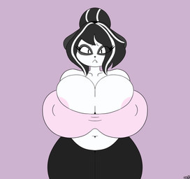 anthro areola big_areola big_breasts big_nipples breast_expansion breast_squish breasts cleavage cleavage_overflow clothed clothing expansion female hair hair_bun huge_breasts hyper hyper_breasts multicolored_hair nipples open_mouth simple_background slightly_chubby slightly_chubby_female solo squish text thick_thighs topless topwear worried asimplebun moon_hitosakuri_(asimplebun) bear giant_panda mammal absurd_res animated animated_gif digital_media_(artwork) hi_res japanese_text short_playtime
