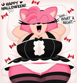 accessory alternative_fashion anthro bed big_breasts black_nose bouncing_breasts breast_jiggle breasts bulging_breasts candy cleavage cleavage_overflow clothed clothing curvy_figure dessert detailed_background dialogue dress eyelashes eyes_closed female food fur furniture goth hair hair_accessory hairband hands_behind_head headband heart_symbol holidays huge_breasts inside jiggling legwear lying lying_on_bed motion_lines multicolored_body multicolored_clothing multicolored_dress multicolored_fur on_bed open_mouth open_smile panties pillow pink_body pink_fur pink_hair short_hair small_waist smile solo speech_bubble stockings tan_body tan_fur text thick_thighs tongue two_tone_body two_tone_fur underwear voluptuous voluptuous_anthro voluptuous_female white_clothing white_panties white_underwear wide_hipped_anthro wide_hipped_female wide_hips 3barts halloween sega sonic_the_hedgehog_(series) amy_rose eulipotyphlan hedgehog mammal 2025 absurd_res digital_drawing_(artwork) digital_media_(artwork) english_text hi_res