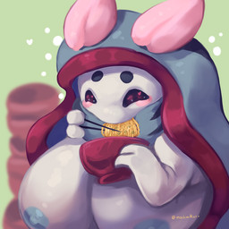 anthro big_breasts breasts eating eating_food female food huge_breasts hyper hyper_breasts noodles ramen solo mochi_milkies mochi_(mochi_milkies) aquatic aquatic_gastropod gastropod mollusk nudibranch sea_slug slug 1:1 hi_res