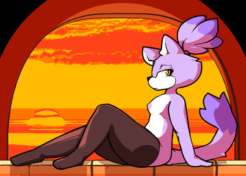 breasts clothing feet female fur legwear legwear_only looking_aside mostly_nude nipples purple_body purple_fur sitting small_breasts solo stockings stockings_only sunset white_body white_fur yellow_eyes catjamn sega sonic_the_hedgehog_(series) blaze_the_cat domestic_cat felid feline felis mammal