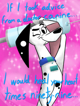 black_body black_fur black_nose black_spots blue_collar collar female feral fur heterochromatic_ears id_card one_eye_closed pink_inner_ear solo spots syringe text toony white_body white_fur white_spots wink danukistudio 101_dalmatian_street 101_dalmatians disney delilah_(101_dalmatians) canid canine canis dalmatian domestic_dog mammal 3:4 absurd_res english_text hi_res