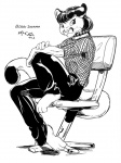 anthro barefoot biped chair clothing collar feet female fishnet_clothing furniture mesh_top office_chair solo tail kencougr bobbi_sierra cougar felid feline mammal 1994 monochrome