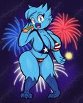 3_toes 4_fingers american_flag american_flag_bikini anthro avian_feet beak big_breasts bikini biped black_eyebrows blue_beak blue_body blue_claws blue_eyes blue_feathers bottomwear breasts claws cleavage clothed clothing curvy_figure eyebrows eyelashes feathers feet female fingers fireworks flag flag_bikini flag_clothing flag_print flag_swimwear food fully_clothed holding_food holding_object hot_dog huge_breasts looking_at_viewer midriff navel night non-mammal_breasts open_beak open_mouth open_smile print_bikini print_clothing print_swimwear skimpy sky smile solo standing swimwear thick_thighs toe_claws toes tongue tongue_out topwear two-piece_swimsuit united_states_of_america voluptuous wide_hips someth1ngoranother twitter tweetfur avian bird 2021 absurd_res digital_media_(artwork) hi_res meme shaded