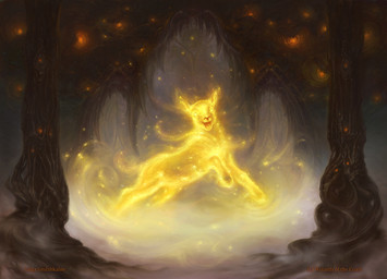 ambiguous_gender column feral fog open_mouth smile solo tail window yellow_body young young_feral liiga_smilshkalne hasbro magic:_the_gathering wizards_of_the_coast bovid caprine mammal sheep spirit official_art
