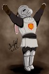 ambiguous_gender armor clothing simple_background solo lied_etal dark_souls fromsoftware praise_the_sun_(meme) solaire_of_astora hare lagomorph leporid mammal rabbit digital_drawing_(artwork) digital_media_(artwork) hi_res meme paint.net_(artwork) signature