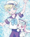 anthro blonde_hair clothed clothing duo female hair kemono male plushie sailor_suit creamsodage animate_inanimate human lagomorph leporid living_plushie mammal rabbit