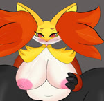 2023 2d_animation animated anthro areola bedroom_eyes big_breasts blush breast_play breasts clawed_fingers claws delphox digital_media_(artwork) erect_nipples female fur generation_6_pokemon glistening glistening_body heart_symbol hi_res huge_breasts humanoid live2d_(artwork) looking_at_viewer miyang_draws! motion_tweening multicolored_body multicolored_fur narrowed_eyes nintendo nipple_fetish nipple_piercing nipple_play nipples no_sound overweight overweight_anthro overweight_female piercing pink_areola pink_nipples pokemon pokemon_(species) pokemorph red_eyes seductive short_playtime smile solo spine_(artwork) tongue tongue_out webm white_body yellow_body yellow_fur
