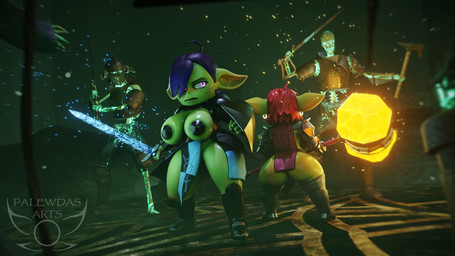 4_fingers amber_eyes areola armor atmosphere atmospheric_perspective belly bevor big_breasts big_butt big_ears biped blush bodily_fluids bone boots breasts butt chainmail clothed clothing ear_piercing ear_ring exposed_breasts faceplate fantasy female female_humanoid fingers footwear giant_hammer green_body hair hammer holding_object holding_weapon knight maul melee_weapon mouthplate nipple_covers nipple_piercing nipples oversized_weapon paladin piercing poster purple_eyes purple_hair red_hair ring_piercing shield shoes short_stack skeleton slightly_chubby sweat sweaty_breasts sweaty_butt sweaty_legs sword thick_thighs tools unconvincing_armor warrior weapon palewdas_arts palewdasarts_(modeler) enna_(palewdasarts) mina_(palewdasarts) goblin humanoid undead 16:9 3d_(artwork) digital_media_(artwork) hi_res tagme wallpaper widescreen