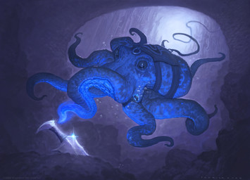 ambiguous_gender blue_body bubble cave clothing dagger feral horizontal_pupils melee_weapon pupils solo suction_cup tentacles underwater water weapon john_tedrick hasbro magic:_the_gathering wizards_of_the_coast marvo_(magic:_the_gathering) aquatic cephalopod coleoid mollusk octopodiform octopus absurd_res blue_and_white hi_res monochrome official_art