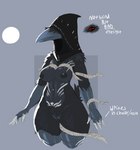 5_fingers anthro beak black_nipples breasts female fingers genitals grey_background hood mostly_nude nipples non-mammal_breasts pussy red_eyes simple_background solo text artlegionary mornne_(artlegionary) avian bird corvid corvus_(genus) crow oscine passerine