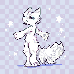 3_fingers 3_toes ambiguous_gender anthro blue_eyes checkered checkered_background cheek_tuft chest_tuft crotch_tuft facial_tuft feet fingers fur hair head_tuft pattern_background pawpads paws simple_background solo toes tuft white_body white_fur white_hair brila teppuko casualties:_unknown gunsaw canid canine gunsawian mammal milky_(casualties:_unknown) milky_(gunsawian) 1:1 animated digital_media_(artwork) hi_res pixel_(artwork) pixel_animation
