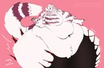 anthro belly belly_overhang belly_rolls big_belly body_hair bottom_heavy claws clothing deep_navel fat_arms fat_rolls fur fur_tuft happy_trail huge_belly huge_hips huge_moobs huge_thighs hyper hyper_belly hyper_hips hyper_thighs ill_fitting_clothing implied_weight_gain male morbidly_obese morbidly_obese_male navel obese obese_male one_eye_closed overweight overweight_male pawpads smile solo stretch_marks thick_thighs torn_clothing tuft weight_gain wide_hips wink saintsucrose final_fantasy final_fantasy_xiv square_enix felid hrothgar mammal hi_res