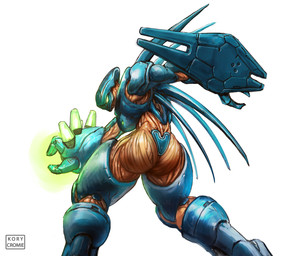 action_pose armor butt empty_eyes female glowing glowing_eyes green_eyes orange_body pose rear_view shield simple_background solo standing kory_cromie halo_(series) microsoft xbox_game_studios alien colonial_organism humanoid lekgolo mgalekgolo 6:5 colored hi_res
