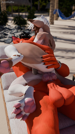 anal anal_penetration anthro anus balls beach big_balls big_butt big_penis black_claws butt butt_grab claws clock close-up curvy_figure day depth_of_field duo feet fur genitals hammock hand_on_butt jewelry kiss_on_lips kissing kissing_while_penetrating knot knotted_penis lap_sex light making_out male male/male nude nude_beach on_lap orange_body orange_fur outside outside_sex palm_tree pawpads paws penetration penile penile_penetration penis penis_in_ass penis_size_difference plant public public_sex red_body red_fur sex shadow sitting_on_lap size_difference small_penis spread_anus spread_butt spread_legs spreading sun_lounger sunbed sunlight tail tan_body thick_thighs toes tree vein veiny_penis watch white_body white_fur wide_hips wristwatch ashwolfie ashwolfe canid canine canis domestic_dog mammal viwi wolf 3d_(artwork) 4k 9:16 absurd_res digital_media_(artwork) hi_res