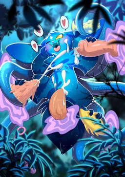 ambiguous_gender anal_beads animal_genitalia animal_penis blue_body blush bodily_fluids canine_genitalia canine_penis cum cum_on_body cum_on_face detailed_background dildo disembodied_penis ejaculation empty_eyes erection faceless_character faceless_male facial_markings feline_genitalia feline_penis feral forehead_mark fur genital_fluids genitals happy head_markings heart_symbol knot knotted_penis male male/ambiguous markings masturbation no_pupils non-euclidean_masturbation non-euclidean_sex open_mouth outside penile penis pink_penis plant portal portal_masturbation portal_penis portal_sex scut_tail sex sex_toy short_tail shrub smile solo_focus tail tentacle_sex tentacles thinking_with_portals tongue tree unusual_anatomy unusual_genitalia unusual_penis yellow_eyes yellow_penis conditional_dnp iguky-neky astra_(darkeeveeon) pokara_(species) 2025 absurd_res digital_media_(artwork) hi_res