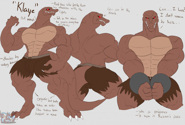 3_toes 5_fingers abs anthro biceps big_muscles biped black_sclera bodily_fluids bottomwear brown_body brown_bottomwear brown_clothing brown_scales brown_shorts bulge butt claws clothed clothing countershading crocodile_tail cuff_(restraint) digitigrade fangs feet finger_claws fingers front_view frown frowning_at_viewer glistening glistening_eyes humanoid_hands logo looking_at_viewer male muscular muscular_anthro muscular_arms muscular_male muscular_thighs navel no_pupils non-mammal_navel pecs pupils rear_view red_eyes reptilian_tail restraints scales sharp_teeth shorts shorts_only simple_background snout solo standing sweat tail tan_body tan_countershading tan_scales teeth text three-quarter_view toe_claws toes topless translucent translucent_logo wrist_cuffs daikuhiroshiama donkey_kong_(series) nintendo fan_character klaye_(daikuhiroshiama) crocodilian kremling kritter_(kremling) reptile rock_kroc scalie 2025 artist_logo character_name colored colored_line_art digital_drawing_(artwork) digital_media_(artwork) english_text flat_colors full-length_portrait hi_res multiple_images portrait three-quarter_portrait