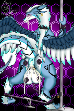 abstract_background animal_genitalia animal_penis anus balls bdsm big_balls blue_body blue_fur blush bodily_fluids bondage bound butt cum ear_piercing ear_tag electrostimulation feathers feral fluffy fluffy_tail fur genital_fluids genitals horn male penis piercing pole presenting presenting_anus presenting_balls presenting_hindquarters puffy_anus raised_tail rear_view restraints seductive solo spread_legs spreader_bar spreading submissive submissive_male tail white_balls white_body white_fur wings shindekitty mythology teck dragon furred_dragon furred_scalie mythological_creature mythological_scalie scalie 2:3 absurd_res hi_res