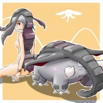 1:1 alternate_species ambiguous_gender breasts butt clothing cosplay costume donphan duo female feral generation_2_pokemon grey_hair hair human humanized low_res mammal nintendo pokemon pokemon_(species) pokemon_costume proboscidean purple_eyes ranphafranboise side_boob