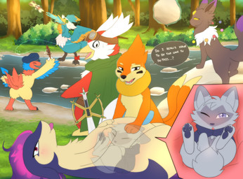 2_tails avian_feet beak black_nose blue_body blue_markings blush countershading facial_markings feathered_crest feathered_wings feathers feet feral feral_pred feral_prey fin fur green_eyes head_crest head_markings internal larger_pred male male_pred male_prey markings mask_(marking) melee_weapon membrane_(anatomy) multi_tail orange_body orange_fur organs size_difference stomach sword tail tail_feathers toes vore weapon webbed_feet white_markings wings yellow_markings gushoafterdark fakemon nintendo pokemon buice_(doesnotexist) fan_character loto_(virulence) miles_(nonine) onyx_(owenvii) thunk_(gyro) wobbles_(vivace) archen avian buizel cramorant delibird eeveelution fossil_pokemon generation_2_pokemon generation_4_pokemon generation_5_pokemon generation_8_pokemon generation_9_pokemon hisuian_form pokemon_(species) quilava regional_form_(pokemon) sprigatito absurd_res hi_res