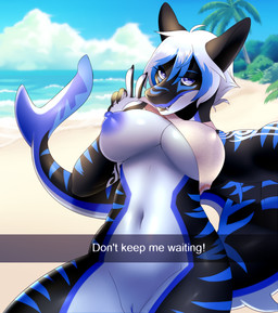 5_fingers anthro areola barely_visible_genitalia barely_visible_vulva beach big_nipples big_tail bikini bikini_top biped black_body black_claws black_skin black_tail blue_body blue_eyes blue_hair blue_nipples blue_skin blue_sky blue_stripes blue_tail bottomless breasts camera_view claws clothed clothing cloud day detailed_background female fin fingers front_view genitals gesture hair hand_gesture long_tail looking_at_viewer markings multicolored_body multicolored_hair multicolored_skin multicolored_tail navel nipples non-mammal_breasts one_breast_out outside palm_tree partially_clothed pink_clothing pink_topwear plant public sand sea seaside seductive selfie short_hair sky solo standing striped_body striped_markings striped_skin striped_tail stripes swimwear tail tail_fin tail_markings tattoo teeth text thick_tail topwear tree two-piece_swimsuit two_tone_hair v_sign vulva water white_body white_hair white_skin white_tail f-ss snapchat nyx_sharkeh aquatic fish shark 2016 digital_media_(artwork) english_text hi_res
