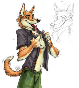 anthro blue_eyes bottomwear bracelet claws clothed clothing collared_shirt finger_claws fur hei-matau jewelry looking_at_viewer male motion_lines necklace open_clothing open_shirt open_topwear pointy_ears prick_ears shirt simple_background solo tail tail_motion teeth tongue tongue_out topwear white_background blotch scratches_volume_4 the_dog's_days_of_summer diego_(blotch) canid canine canis dingo mammal 2010 hi_res portrait three-quarter_portrait traditional_media_(artwork)